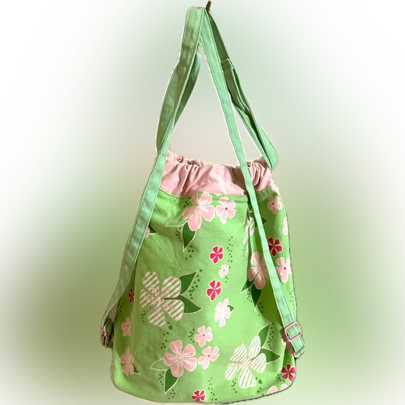 VTG FLORAL PRINT BACKPACK DITTY BAG 100% COTTON OUTTER 100% NYLON INNER SCHOOL - Picture 5 of 8